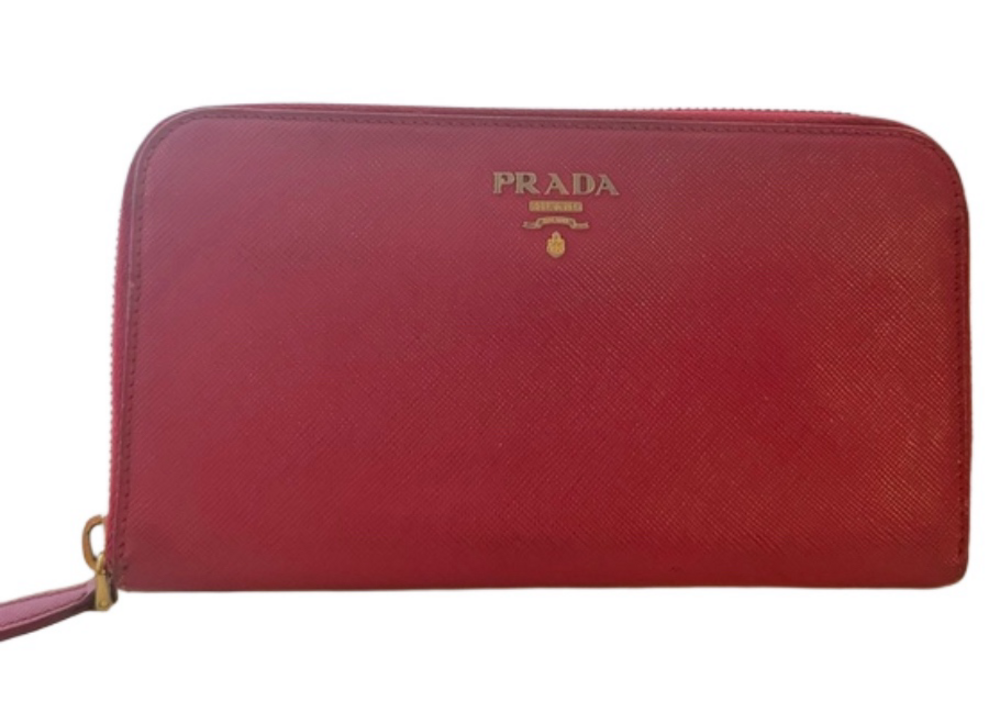 Prada Saffiano Leather Zip Wallet in Fuchsia with Gold Logo - Picture 2 of 12